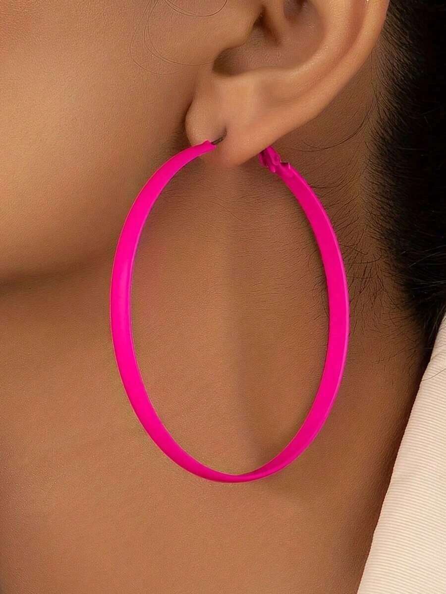 1pair European And American Style Minimalist Festival Celebration Extravagant Fashionable Large Pink Hoop Earrings Suitable For Women's Daily Wear - 粉色 - 查看 1
