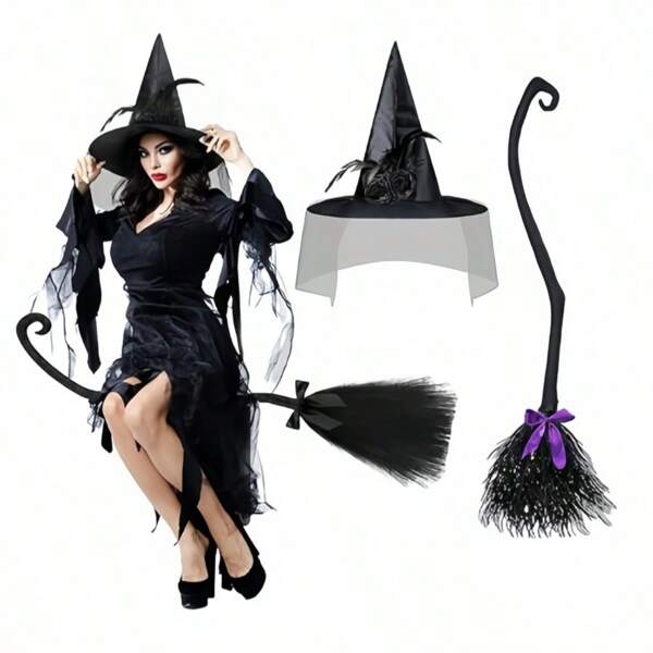 1 peça decoração de vassoura de bruxa para festa de fim de ano cosplay fantasia de plástico acessórios de vassoura mágica de bruxa halloween