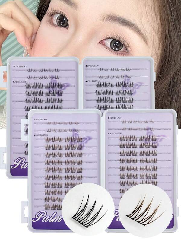 PALM LASHES 144Pcs Brown/Black Lash Clusters With Clear Band Bottom Lashes 5-6mm Korean Girl Group ACE C Curl WideSpan Eyelash Extension Individual Clusters Left & Right Cartoon Fairy Hair Natural Day Korea Style DlY Cartoon Anime Style