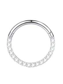 1pc Stainless Steel Zirconia Studded Nose Septum Ring, Shiny Nose Piercing Jewelry For Men And Women