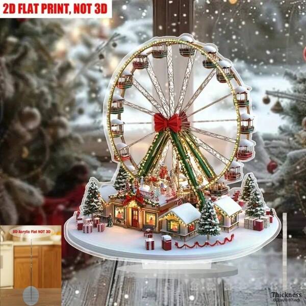 1pc Bohemian Style Acrylic Christmas Village Ferris Wheel Desktop Decor, British-Style Architecture Decoration, Multi-Purpose Bohemian Style Plaque, Suitable For Home, Office, Indoor, Outdoor, Cafe, And Dessert Shop Holiday Decoration - Non-Electric