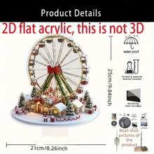 1pc Bohemian Style Acrylic Christmas Village Ferris Wheel Desktop Decor, British-Style Architecture Decoration, Multi-Purpose Bohemian Style Plaque, Suitable For Home, Office, Indoor, Outdoor, Cafe, And Dessert Shop Holiday Decoration - Non-Electric