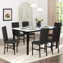 Recaceik Dinner Table Set For 6,Faux Marble Dining Room Table Set,7 Piece Dining Table Set For 6 With PU Leather For Kitchen And Dining (White & Black) - Black - View 8