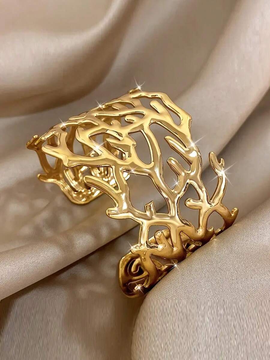 1 Piece Of Vintage Punk Style Open Cuff Bracelet With Irregular Coral Geometry Design, Adjustable Wrist Jewelry, Suitable For Daily And Party Occasions, Valentine's Day Gift