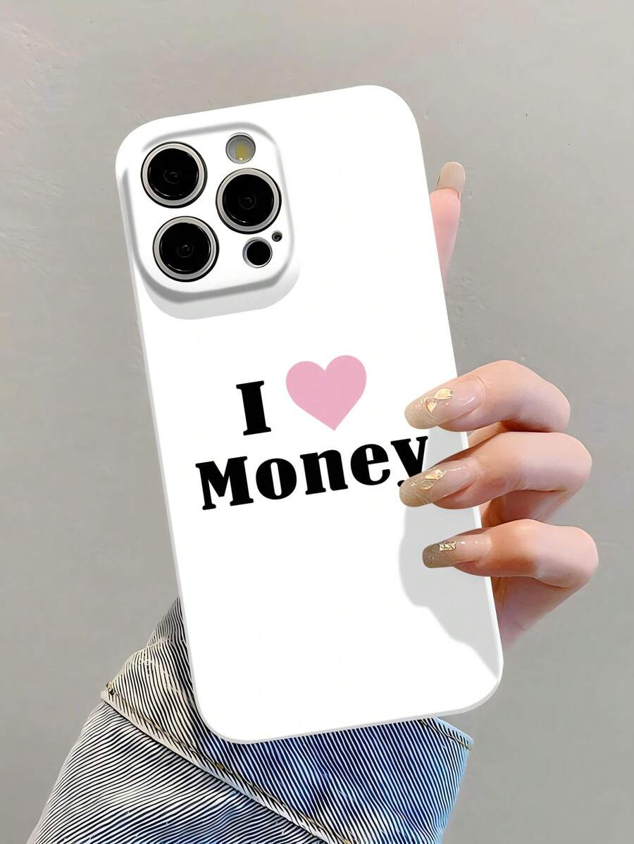 1pc Minimalist Letter Slogan & Heart Pattern Glossy Perforated Filmop Hard Full Coverage Phone Case Compatible With IPhone 11/12/13/14/15/16 Pro Max - Multicolor - View 1