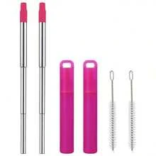 金属可重复使用吸管,可折叠不锈钢饮用吸管,便携式伸缩旅行吸管,带盒子和清洁刷,可折叠口袋吸管,适用于旅行、学校、野餐、学校用品 - 彩色 - 查看 15