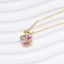 1Pc Immaculate Heart Of Mary Necklace Dainty Pink Heart-Shaped Zirconia Pendant Stainless Steel Chain Necklace Catholic Jewelry Fashion Accessories - Heart Of Mary - View 5