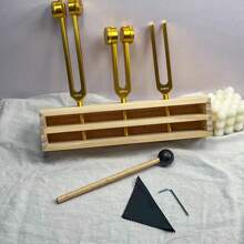 2pcs/Set Gold Tone Professional Sound Therapy Tuning Forks - 128Hz, 512Hz, 432Hz, 256Hz, For Yoga & Meditation With Weight, Includes Stand
