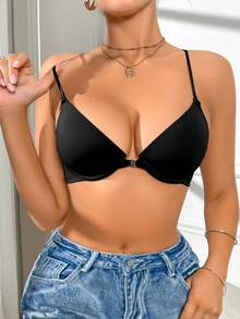 EMUPER 黑色单件式前扣交叉肩带细肩带软杯提拉支撑女士文胸 - 黑色 - 查看 6
