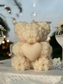 1 件 3D 心形玫瑰泰迪熊硅胶蜡烛模具 - DIY 情人节浪漫礼物，用于香薰蜡烛树脂工艺品婚礼家居装饰 - 白色 - 查看 4
