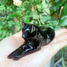 1 件天然黑曜石斜倚猫、石英猫、水晶动物饰品、石英雕刻、男女礼物、水晶疗愈、手工制作（尺寸可能有 1-3 毫米差异） - 黑色 - 查看 11