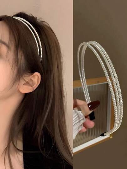 1pc/5pcs Thin Metal Hair Hoops, Side Headband For Outings, Parties, Street Style, Minimalist European Design Hair Accessories, Bow Accessories, White Headband, Hair Accessories, Hair Band,Hairband For Women Head Accessories