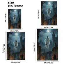 1 Piece,Ghosts And Spirits In Ancient Castles , Halloween Modern Frameless Art Decoration Painting, Printed Posters Mural, Waterproof Canvas,Suitable For Home, Office, Bedroom, Living Room, Study, Bathroom, Bar, Wall Arts And Home Decoration, Is An Ideal Holiday Gift Halloween Decor Fall Decor Room Decor