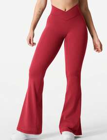 YEOREO Kalie Flare Scrunch Leggings For Women V Cross Waist Bell Bottom Yoga Pants Tummy Control Bootcut Workout Leggings Sweat Weatpants Women Pants For Women Yoga Pants For Women Flare Leggings Joggers For Women Black Pants Sweat Pants Flare Leggings Women Yoga Pants For Women - Rượu vang đỏ - Xem 2
