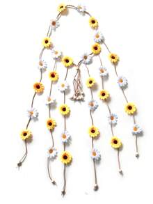 1 件女士波西米亚多色雏菊花环头带，旅行和假日发饰，节日服装装饰万圣节