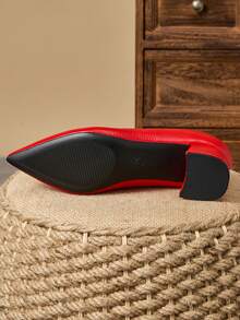 MonaNise 女士时尚尖头低鞋面砂岩纹理杏色封闭式高跟鞋，适合度假、旅行、散步、户外活动，百搭复古休闲高端 5 厘米黑色一脚蹬鞋 - 紅色 - 查看 8