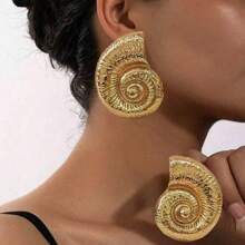 1 par de pendientes exagerados con diseño de concha marina, estilo de joyería de moda para vacaciones en la playa, para mujeres
