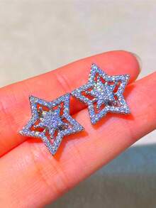 1 Pair Pentagram Shaped Fashionable Earrings, Fit For Parties And Everyday Wear, All Season