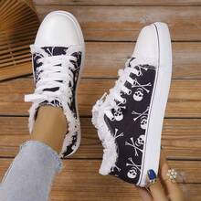 Large Size Flat Graffiti Canvas Shoes Women, Lightweight Slip-On Sneakers - Black - View 3