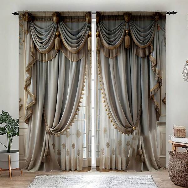 2 piezas de cortinas de textil para el hogar con patrón gris impreso simple, cortinas de impresión digital con bolsillos para barras que facilitan la instalación, proporcionan privacidad y son adecuadas para dormitorio, sala de estar, cocina, estudio, comedor, sala de juegos, siendo esenciales para la decoración del hogar