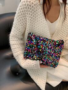 1 pieza Bolso de hombro con correa magnética a presión con cremallera de cristal sintético brillante de PVC, adecuado para mujeres, outfit de fiesta - Multicolor - Ver 5