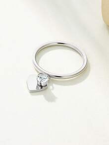 Anillo de acero inoxidable elegante y elegante con un solo cristal de Rhinestone en estilo japonés y coreano, adecuado para el uso diario, perfecto como regalo para el Día de San Valentín, Mamá, Madre, Día de la Madre - Amarillo Oro - Ver 2