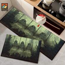 1 pièce Tapis antidérapant de salle de bain avec motif de citrouille fantôme d'Halloween, en matériau de cachemire artificiel, avec décoration moelleuse, convient pour les portes, les salles de bain, les cuisines et autres occasions, lavable en machine, antidérapant, décoration quotidienne, peut être offert en cadeau