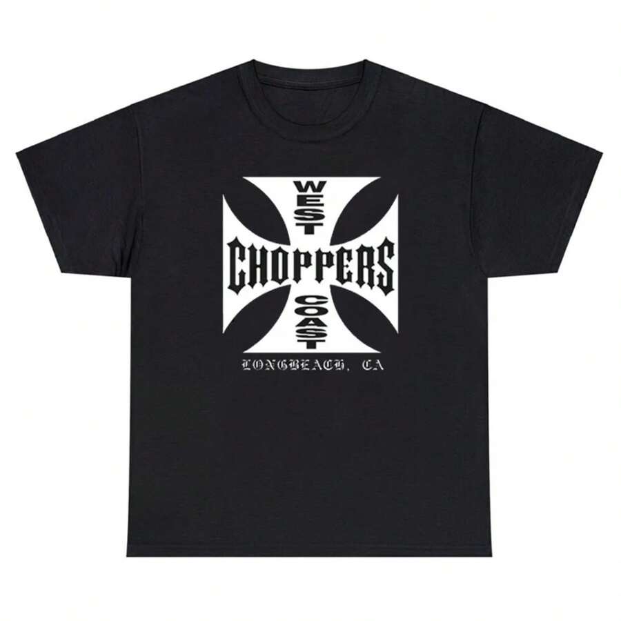 West Coast Choppers Cross Frame Print Tshirt Male Hip Hop Streetwear Vintage T-Shirts Casual Tees Men's Fleece Short Sleeve - màu đen - Xem 1