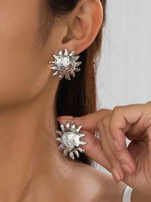 1 Par de Aretes de Botón Metálicos Geométricos de Moda y Versátiles, Adecuados para Uso Diario