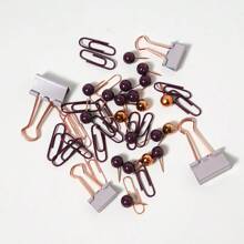 Paper Clips And Binder Clips Set, Metal Assorted Sized Binders With Push Pins, Cute Office Supplies For Desk, Desk Accessories