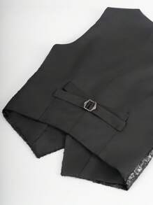 Men's Black Vest, No Bow, Solid Color Party V-Neck Vest, Suitable For Disco, Nightclub, Party, Birthday Party, Graduation Ball