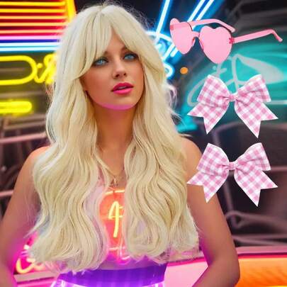 Ajustable 70cm 27.6in Peluca Sintética Rizada Rubia Larga con Flequillo Reutilizable Peluca Rizada Larga Ondulada Mujeres Niñas Resistente al Calor Peluca de Moda para Halloween Cosplay Peluca para Disfraces Rubio Claro Fácil de Poner malla de pelo Diseñada peluca larga rubia rizada fashion peluca de moda Halloween cosplay fiesta disfraces accesorios spooky colección otoño