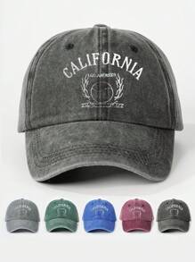 1pc Women's Embroidered "CALIFORNIA 1685 LOS ANGELES" Washed Baseball Cap, Adjustable Outdoor Sun Protection Casual Hat Suitable For Spring, Autumn, Traveling, Beach, Vacation, Y2K Style Cap Halloween