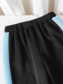 青少年男孩字母印花保暖圆领运动衫和裤子套装 - 黑色 - 查看 5