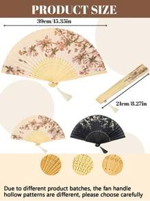 1PC Bamboo Folding China-Chic Small Fan Tassel Flower Props Costume Ancient Costumedance Bamboo Fan,Elegant, Comfortable And Gorgeous Style With Carved Flower Best Gifts Birthday Graduation