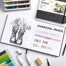 Square Sketchbook Drawing, 120 Pages Sketch Book, 122LB/180GSM Thick Paper, Mixed Media Sketchbook Charcoal Pencil, Inks Pen, Colored Pencil, Acrylic Marker, Oil Pastel - Mặt sau - Xem 2