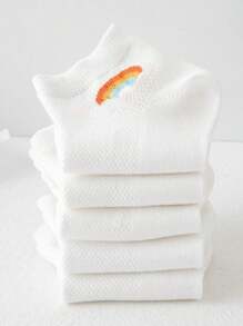 10 Pairs Random Color & Style Girl's Letter Mesh Breathable Ankle Socks, Suitable For Everyday Wear