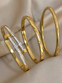 Pulseiras elegantes de aço inoxidável banhadas a ouro 18K com diamantes e zircônias para mulheres, presente para mães, presente para professores, joias para viagens de verão na praia, joias estilo boho, acessórios para raves/baile de formatura/festas/diários, presente de volta às aulas, presente de aniversário, presentes para madrinhas, acessórios para o Orgulho LGBTQIA+
