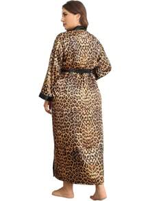 Womens Plus Size Silky Satin Kimono Robe Floral Long Bathrobe Wedding Sleepwear Dressing Gown