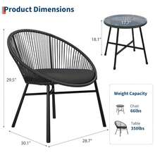 3 Pieces Outdoor Acapulco Chair Patio Bistro Set, All-Weather Patio Conversation Bistro Set With Glass Top Table  2 Chairs W/ Soft Cushion, Outdoor Rattan Patio Furniture Set For Balcony, Pool, Garden - Black - View 7