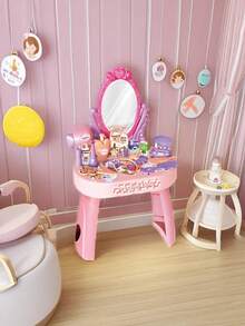 3-6岁女孩趣味梳妆台化妆桌过家家玩具套装，含化妆镜和梳子，互动亲子玩具，圣诞节/生日礼物（配件颜色随机）