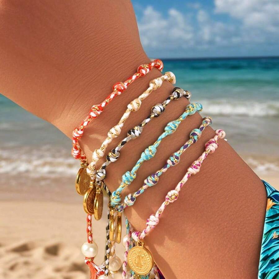 1 件手工波西米亚耶稣铜牌 EPE 泡沫绳手链，耶稣升天日礼物，男女皆宜的完美珠宝 - 彩色 - 查看 1