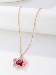 1pc Fashionable Versatile Floral Enamelled Pendant Necklace For Women, Daily Wear