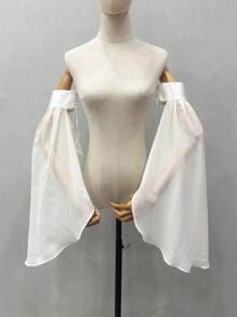 1pc Black Chiffon With Puff Sleeves & Grim 2 Elastic For Halloween Party Bride Sleeve Accessory