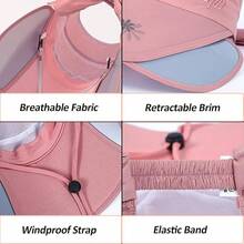 Peicees Wide Brim Visor Hat For Women Golf Visor Cap Sun Protection Hat For Beach Garden Tennis Running Sunshade Hat - Pink - View 2