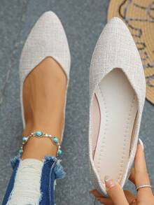 Women's Fashion Solid Color Pointed Toe Flat Slip-On Ballet Flats, Elegant, Comfortable, Suitable For Spring/Summer Casual, Office, Commute, Powder Pink - Beige - View 2