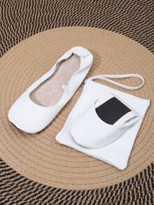 女士轻盈、赤脚感休闲柔软百搭经典芭蕾平底鞋,可折叠一脚蹬芭蕾平底凉鞋,适合室内穿着 - 白色 - 查看 6