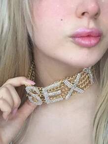 1 colar com strass da moda com a letra "NASTY", acessório de joia sexy para festa feminina