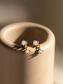 1对优雅水钻耳钉，立方氧化锆吊坠耳环，时尚小巧耳骨耳环套装 - 彩色 - 查看 8