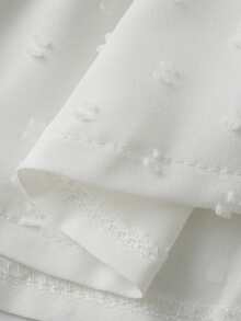 Women's Button Down Blouse Loose Fit Solid/Floral Print Ruffled V Neck Elbow Sleeve Tops - trắng - Xem 4